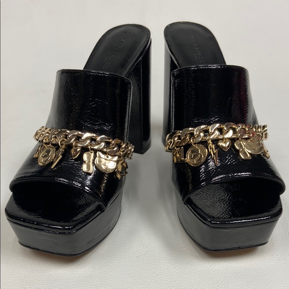 Karl Lagerfeld Haisley Mule black patent leather platform heels size 8.5 - Picture 2 of 11